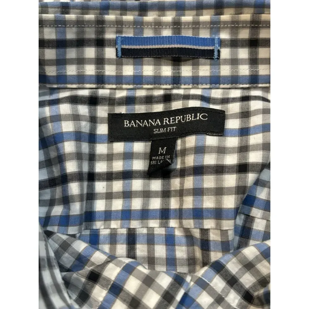 Banana Republic Men’s Button Up Blue Black White Medium Slim Fit Preppy 155
